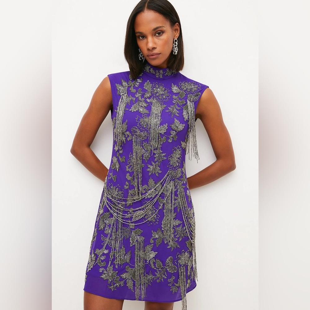 Beaded Embellished Fringed Mini Dress